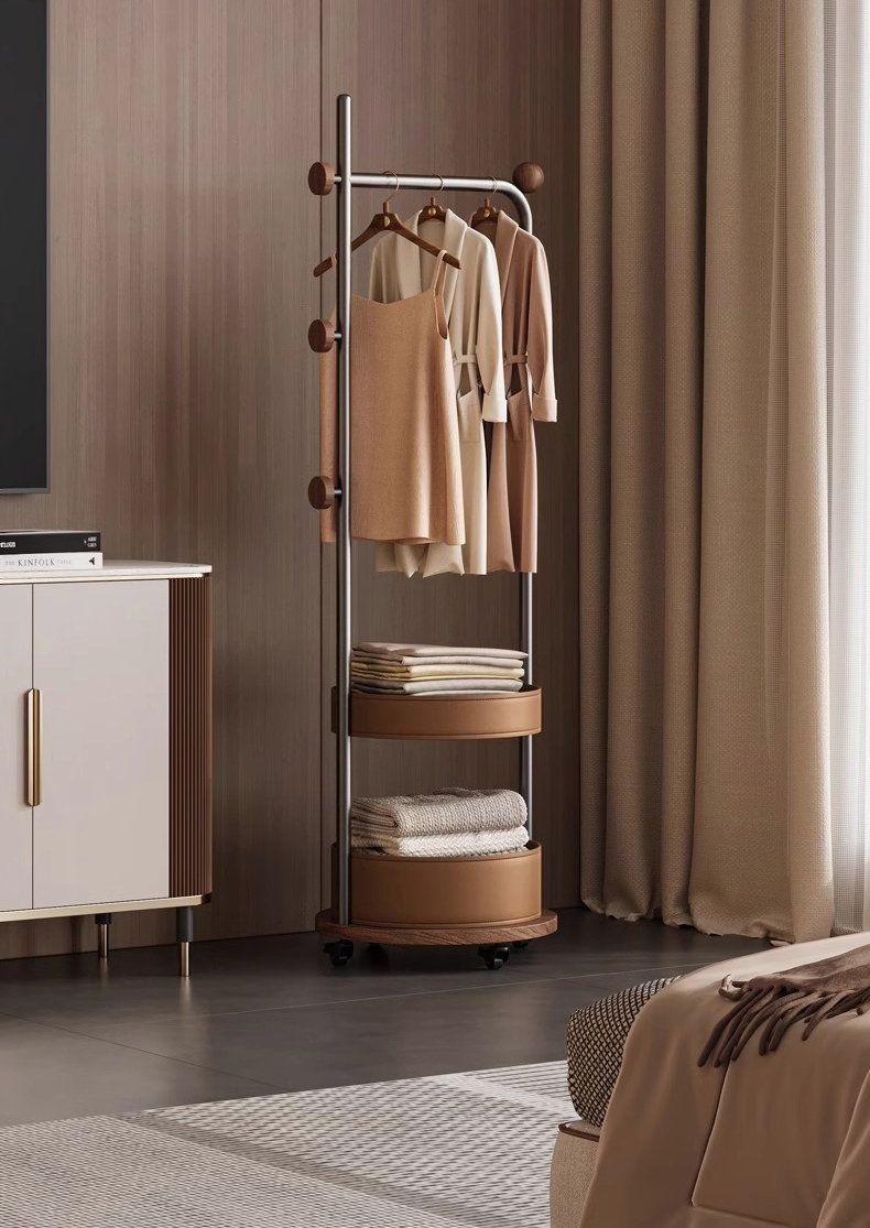 モダンウォールナット収納付きコートラック | 高級感と実用性を備えた