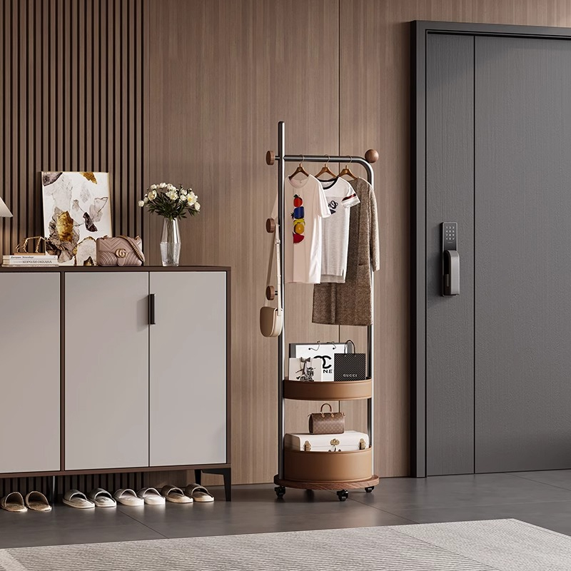 モダンウォールナット収納付きコートラック