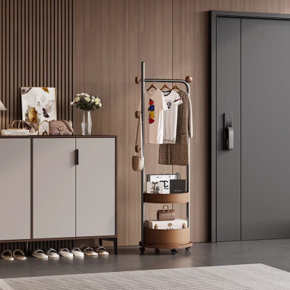 モダンウォールナット収納付きコートラック