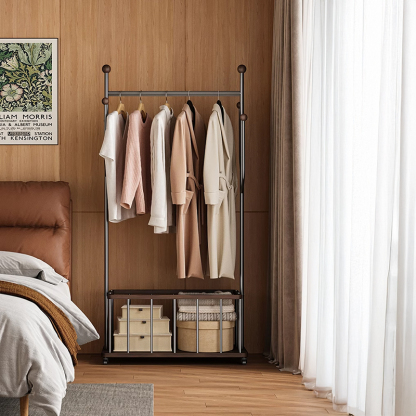 バスケット付きハンガーラック