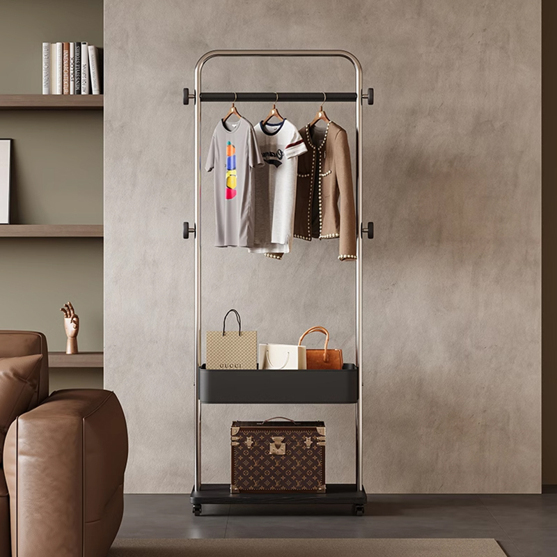 バスケット付きハンガーラック | 錆びにくいステンレスで長く使える