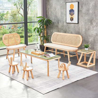 ラタン調木製ソファチェア