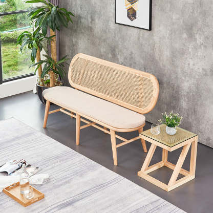 ラタン調木製ソファチェア