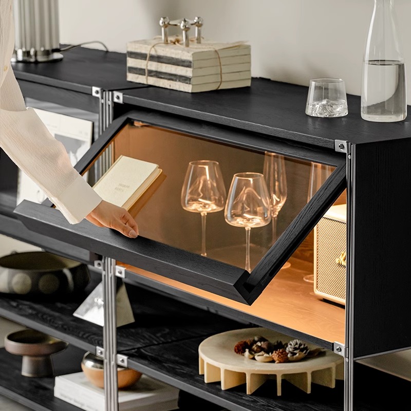 Woody Auraステンレスフレームキャビネット | 高級木材とステンレスの