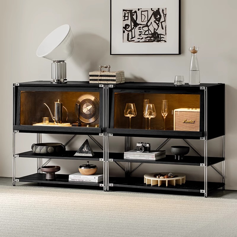 Woody Auraステンレスフレームキャビネット | 高級木材とステンレスの