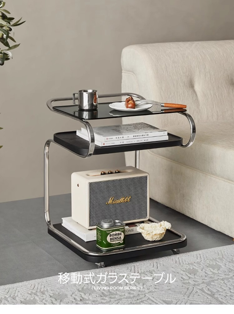 Woody Aura移動式ガラステーブル – CAGUUU