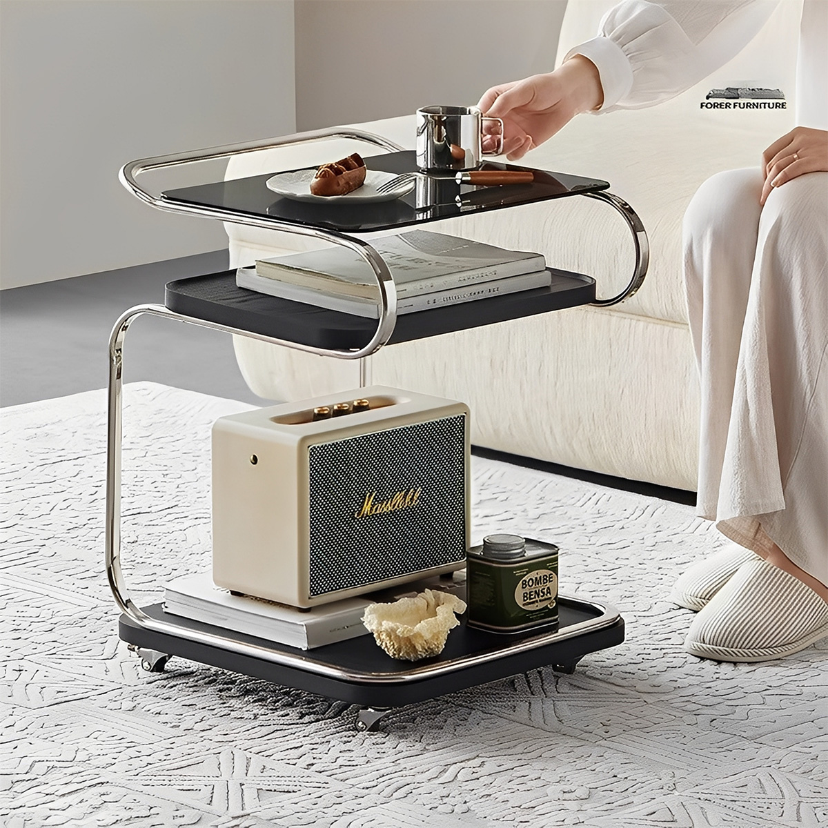 Woody Aura移動式ガラステーブル – CAGUUU