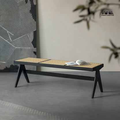 Woody Aura天然木ラタン調ロングベンチ | ラタン調デザインと優れた