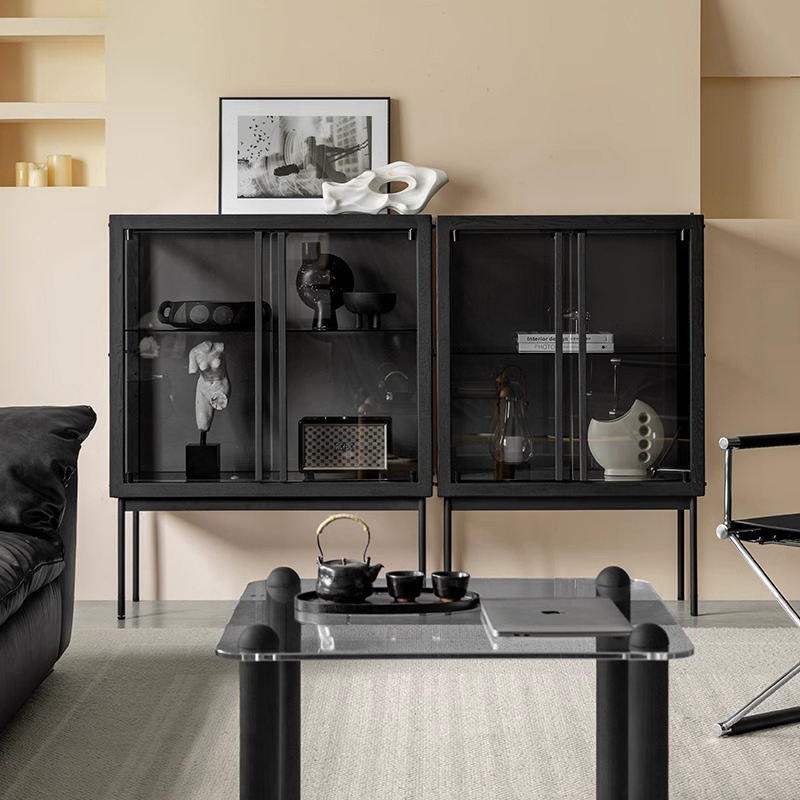 木彫り　キャビネット　茶棚 チーク無垢材 ヴィンテージキャビネットZX 食器棚 ショーケース 陳列棚