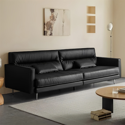 Woody Aura本革ブラックソファ【カスタマイズ可】 | 端正な黒が映える