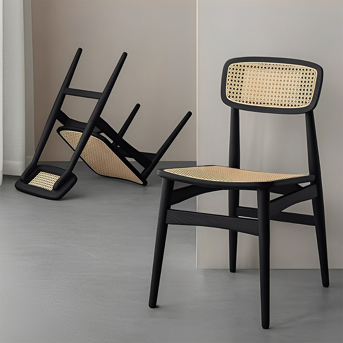 Woody Auraホワイトオーク材 ラタン調リラックスチェア