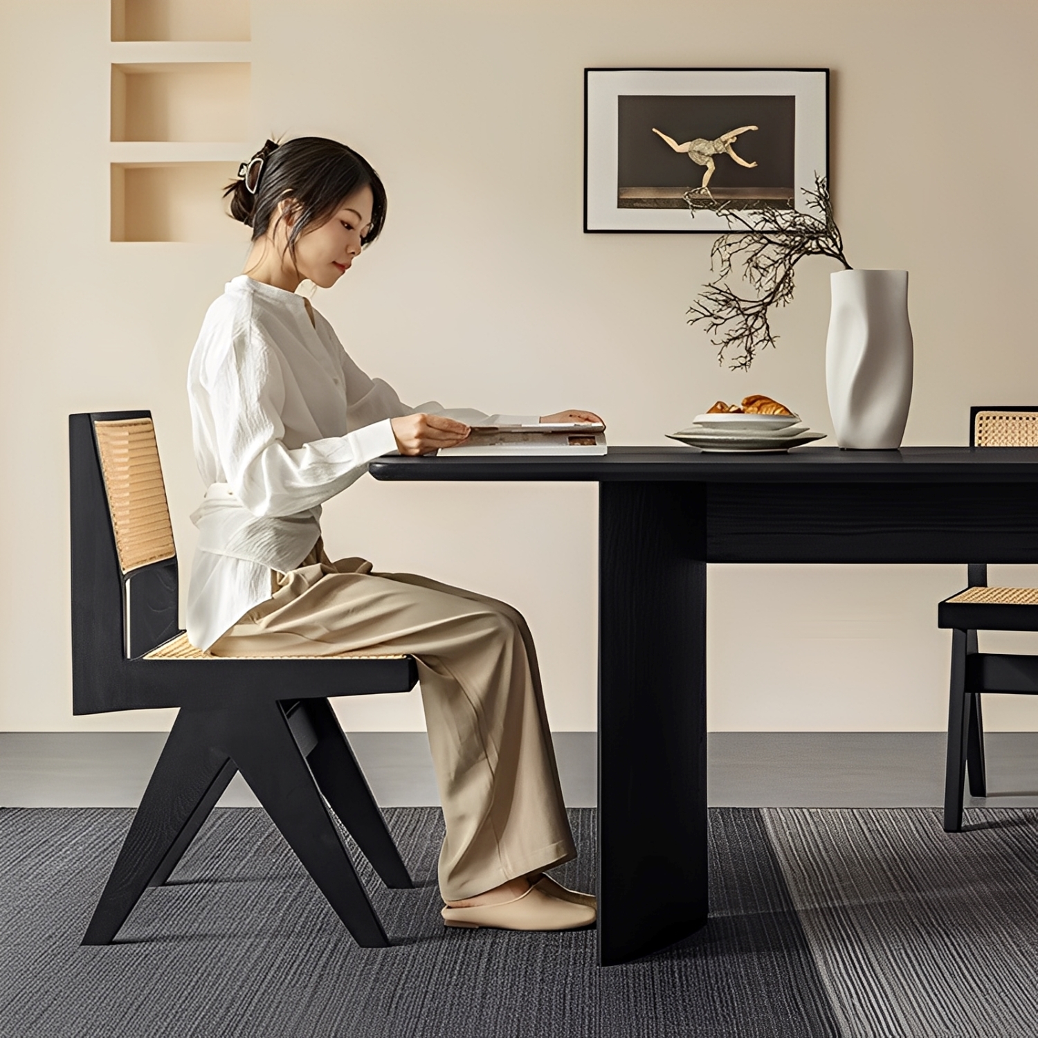 西洋スタイルの装飾テーブル 102×62cm Woody Aura Vレッグテーブル【高級天然ホワイトアッシュ材】 | 端正な