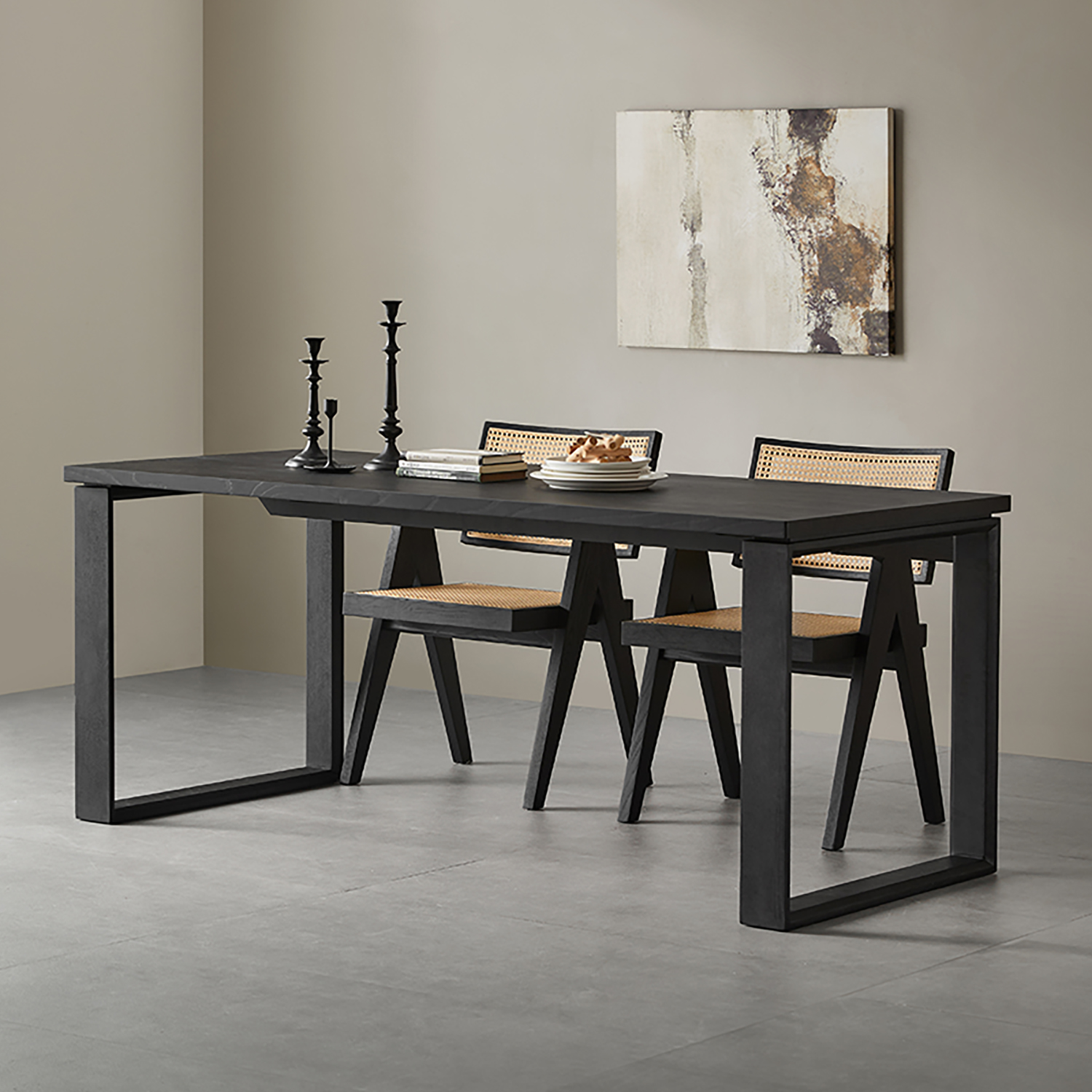 Woody Auraブラックスクエアダイニングテーブル | FAS級の木材の質感で