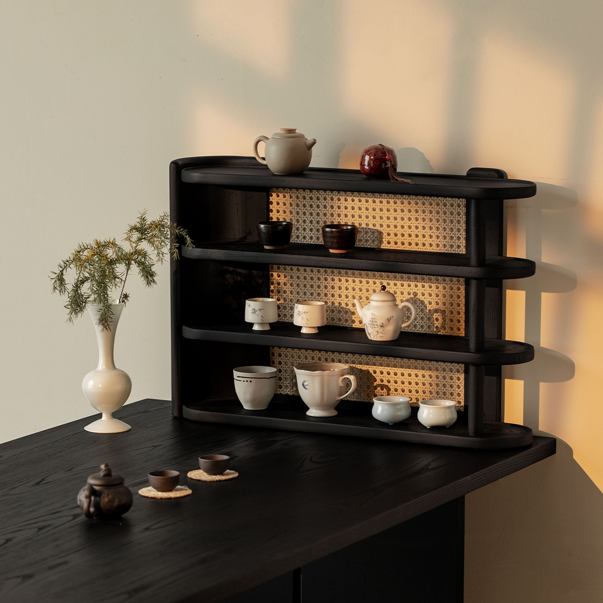 Woody Auraラタン調シェルフ