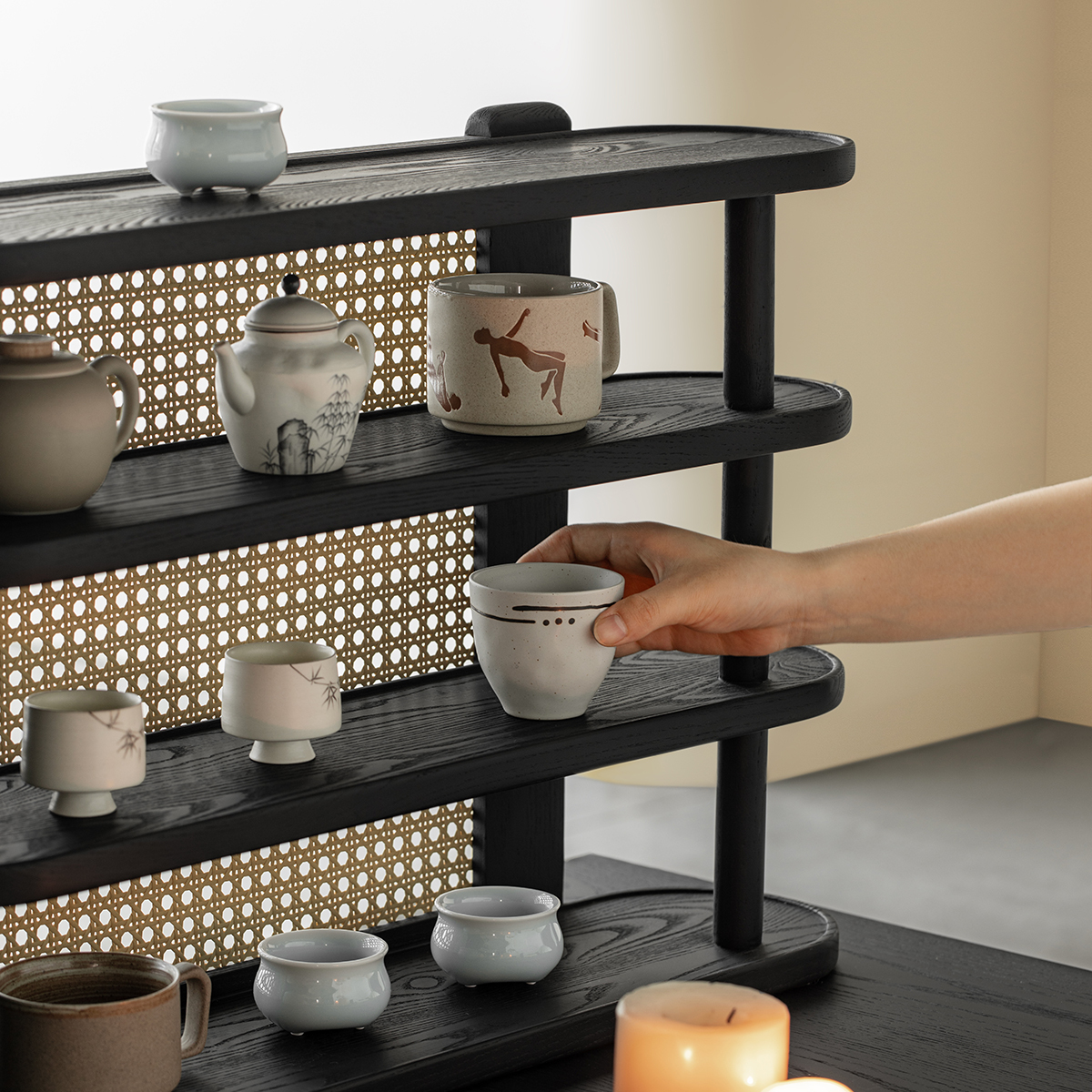 Woody Auraラタン調シェルフ