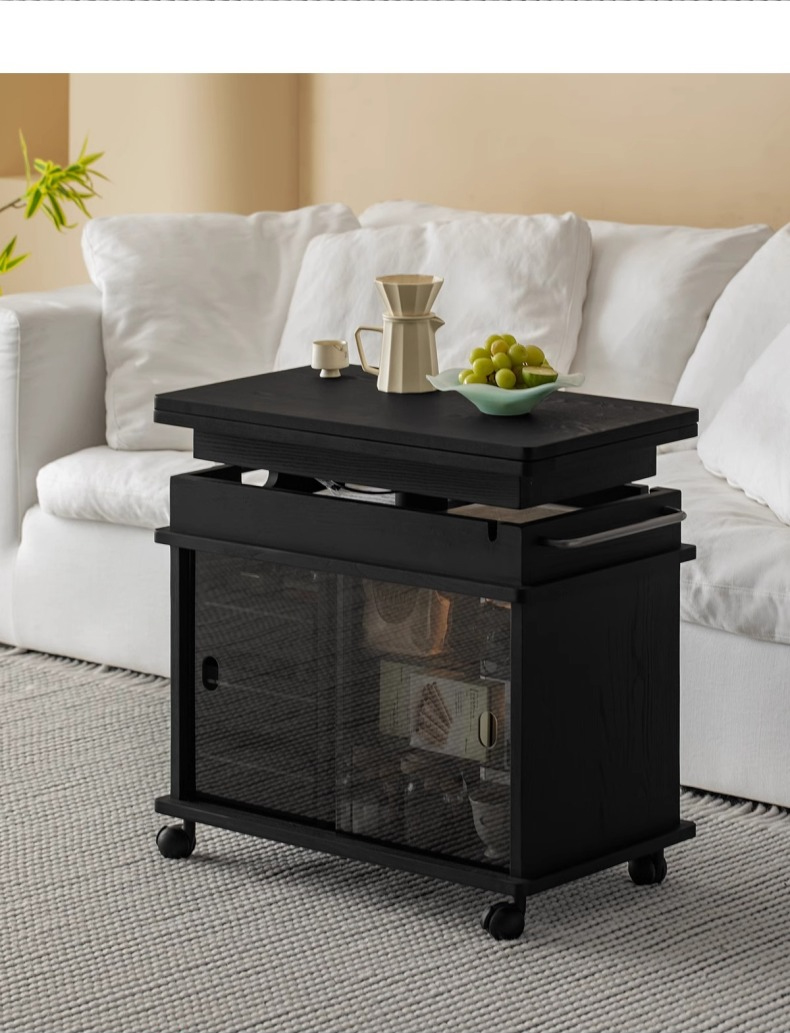 Woody Auraモダンリフトアップ式ローテーブル | 天板昇降＆収納で