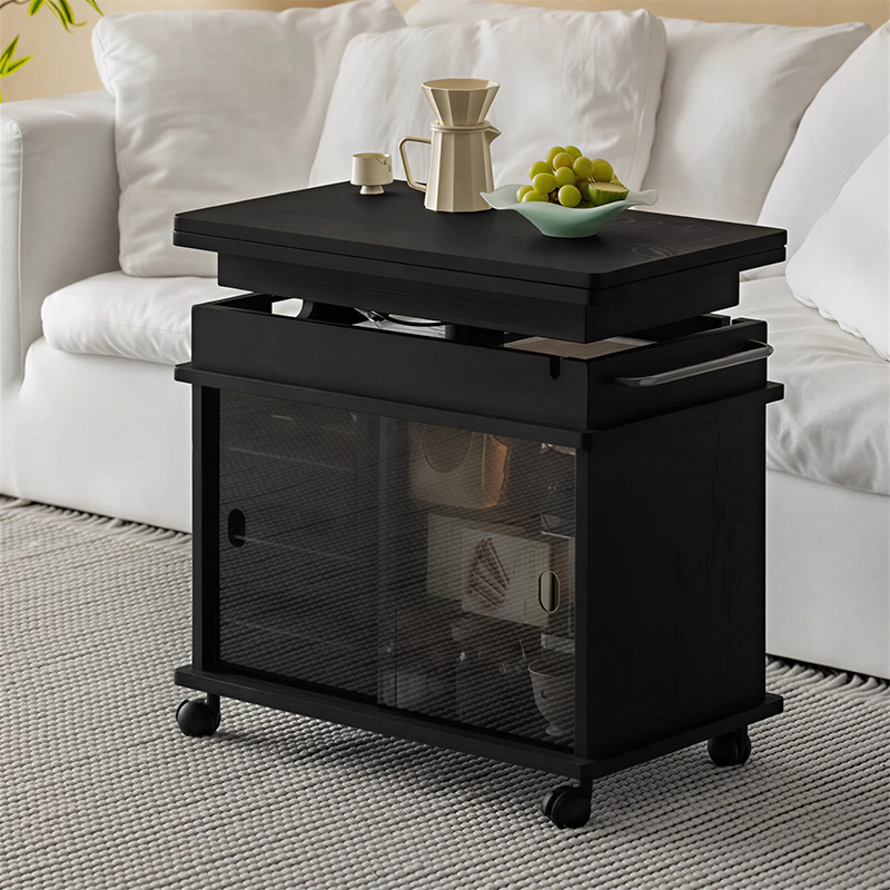 Woody Auraモダンリフトアップ式ローテーブル | 天板昇降＆収納で