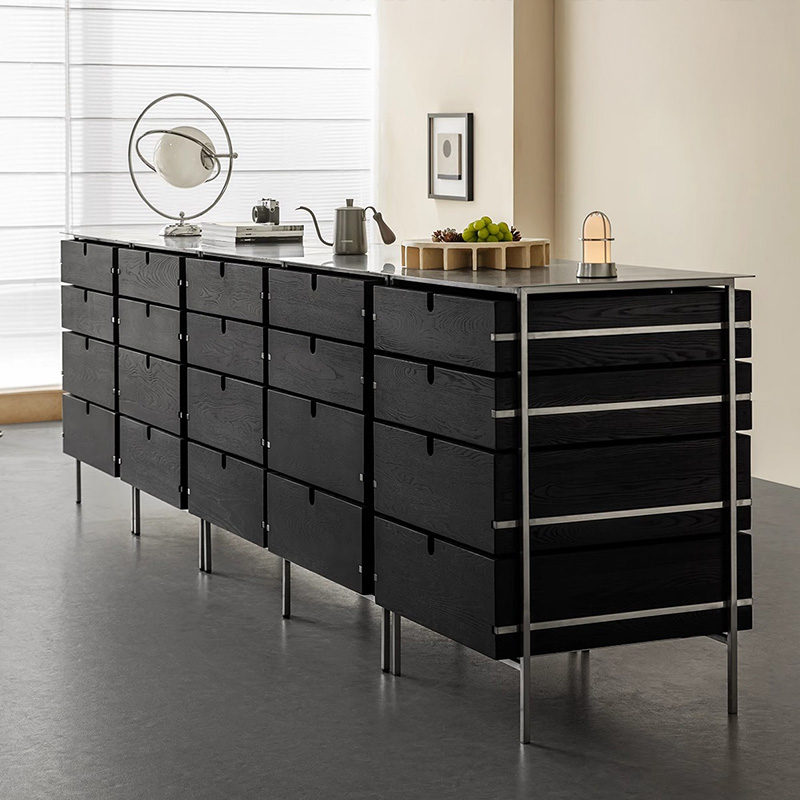 Woody Aura両面引き出し木製キャビネット | 高温炭化処理で耐久性を