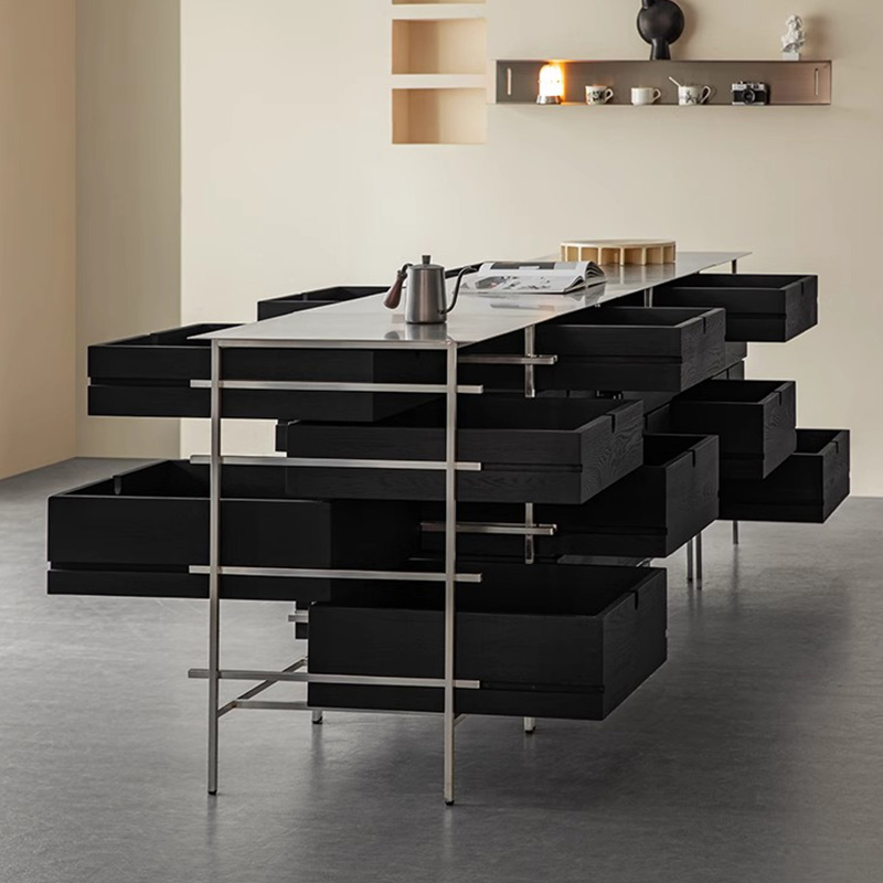 Woody Aura両面引き出し木製キャビネット | 高温炭化処理で耐久性を