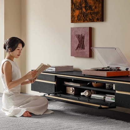 Woody Aura木製フロートテレビボード | 天然木の美しい木目と耐久性