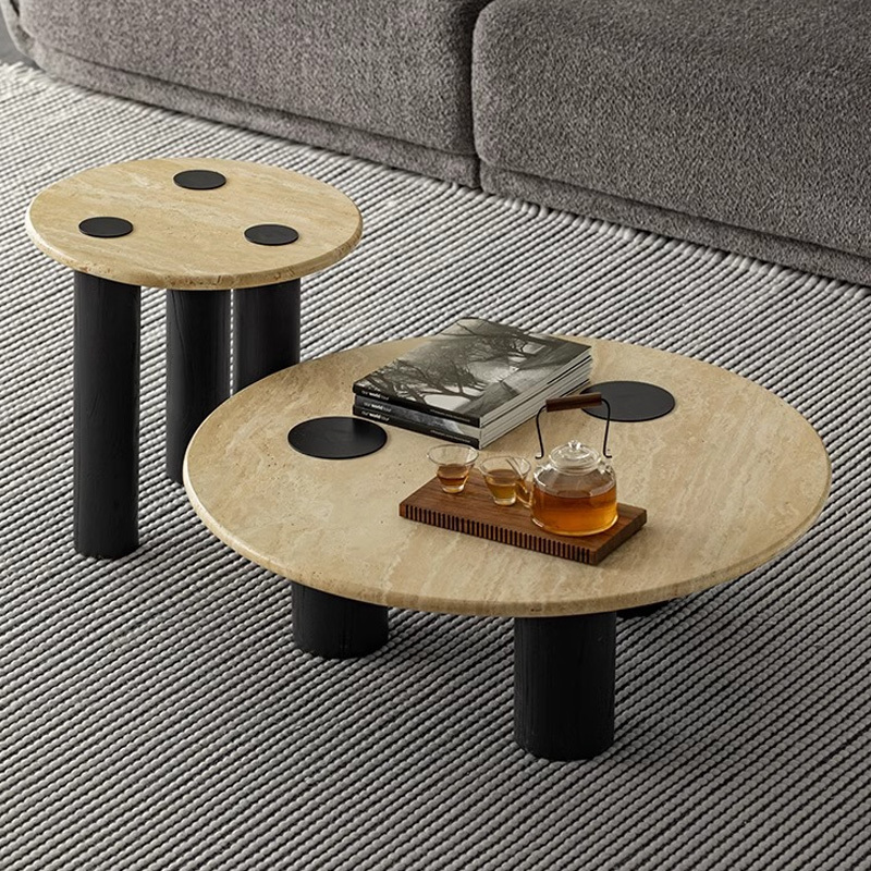 Woody Aura天然トラバーチン製コーヒーテーブル