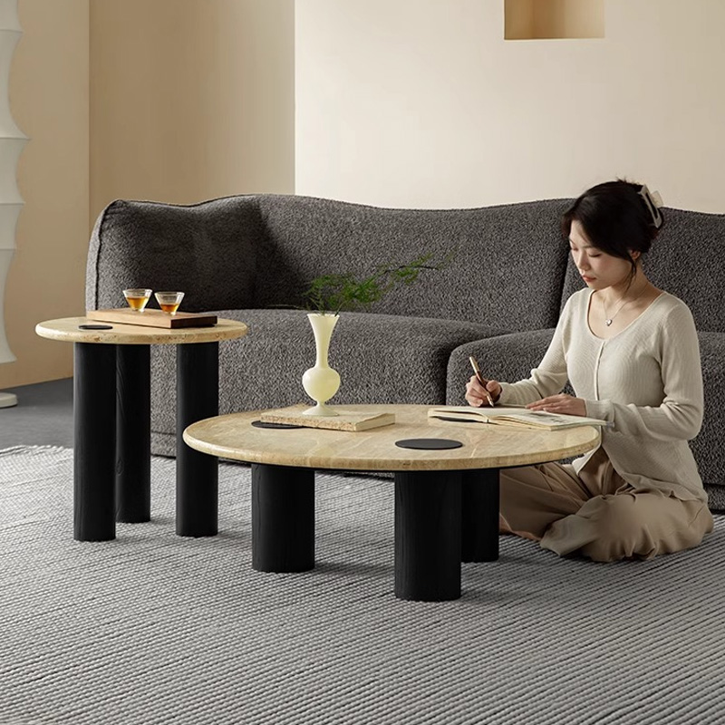 Woody Aura天然トラバーチン製コーヒーテーブル