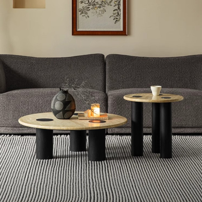 Woody Aura天然トラバーチン製コーヒーテーブル