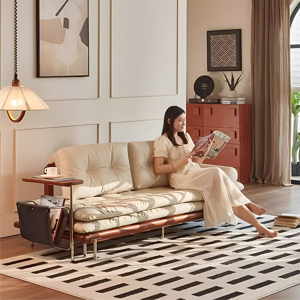 360°回転テーブル収納ポケット付きソファベッド | 高級素材を使用した