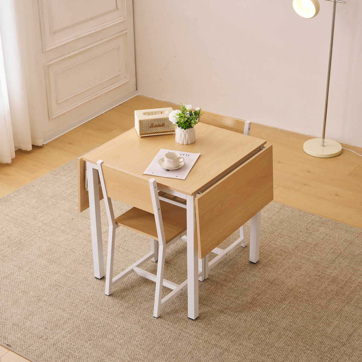 木製折りたたみダイニング3点セット | たたんで省スペース、広げて快適