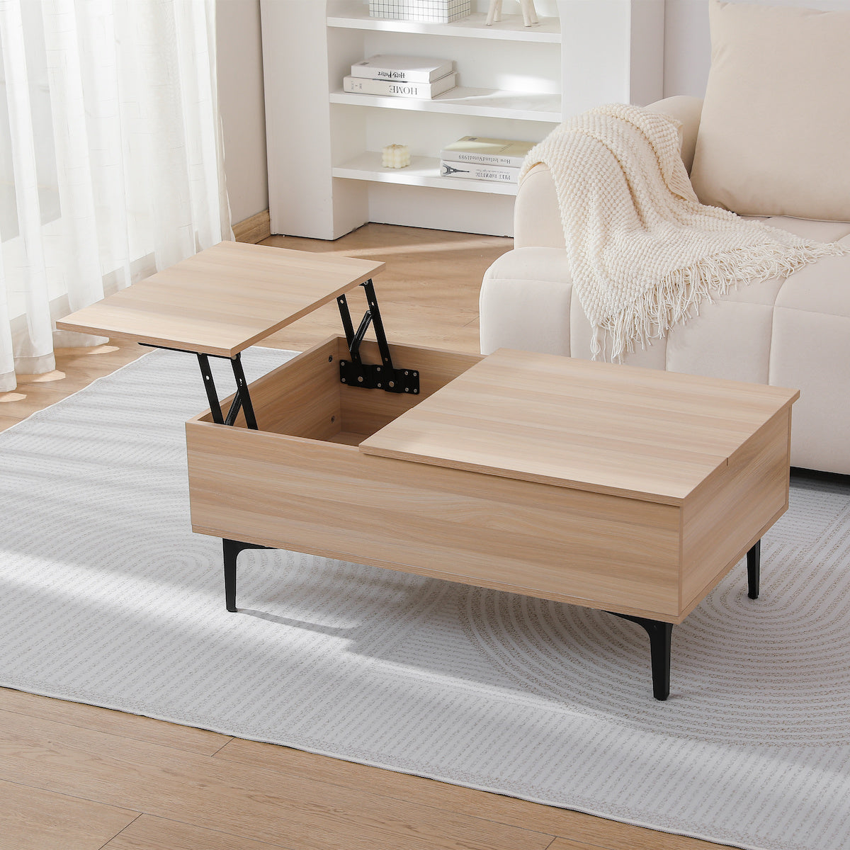 木製昇降式収納ローテーブル | 機能性とインテリア性を兼ね備えた多