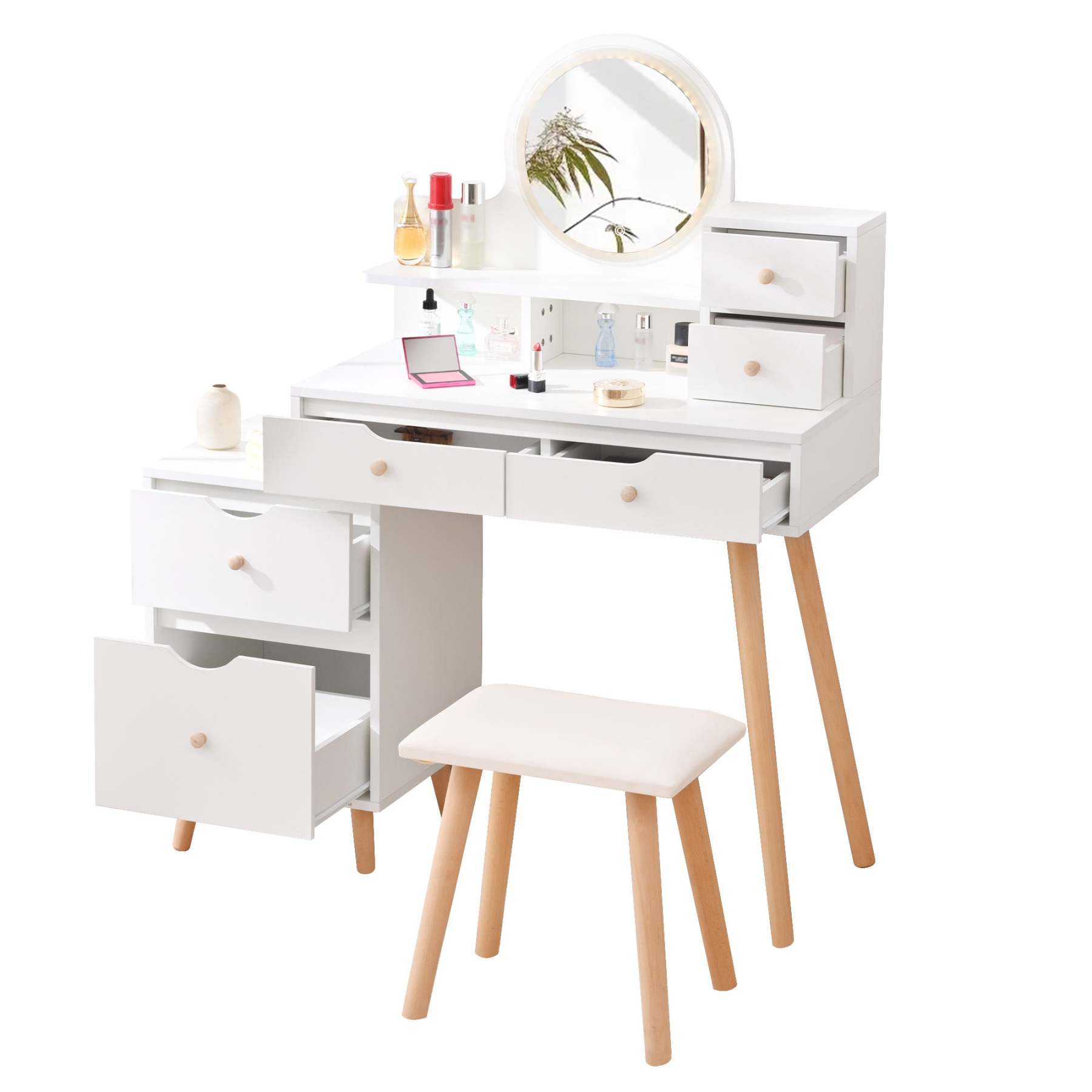 LEDライト付き収納多機能テーブルドレッサー