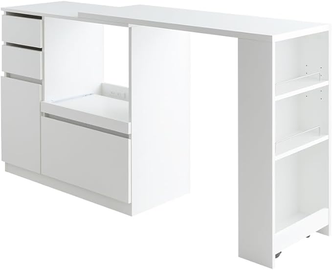 スライドカウンター 木製 幅広 伸縮 作業机 北欧風 スライドカウンター 木製 幅広 伸縮 作業机 北欧風 120×75×18 cm