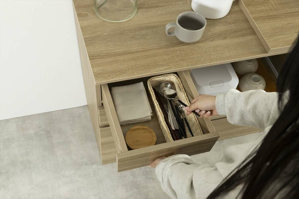 北欧モダン木製伸縮スライド台付きキッチンカウンター – CAGUUU