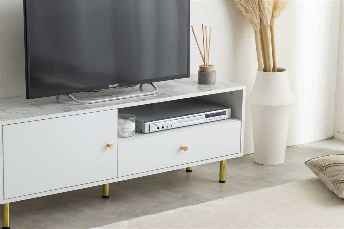 モダン大理石柄テレビボード | リビング引き締まる高級感と便利な多