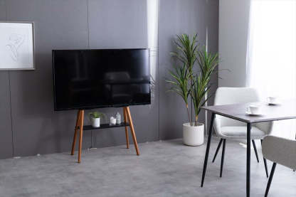 モダン棚付きイーゼルタイプテレビスタンド | 見やすさと収納性を