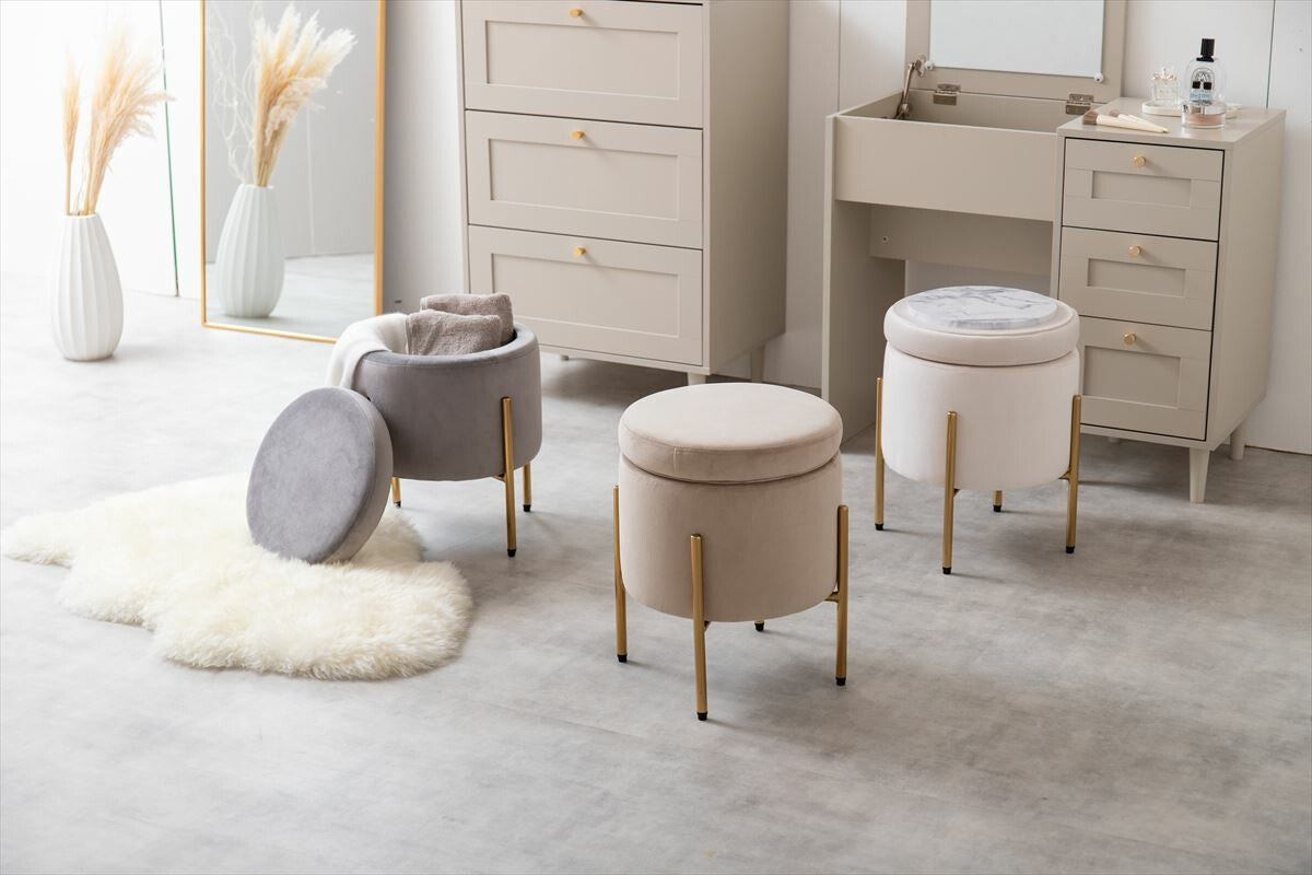 IN ST KRM　スツール　ベージュ　収納付 エレガントデザイン収納付き 3WAYスツール | 座る・しまう・整えるを一