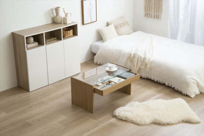 モダン木製ガラス天板センターテーブル | 強化ガラス天板 シンプル