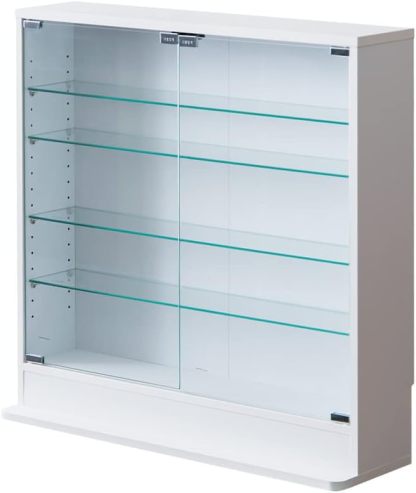 シンプル木製ガラス棚板ワイドタイプコレクションケース