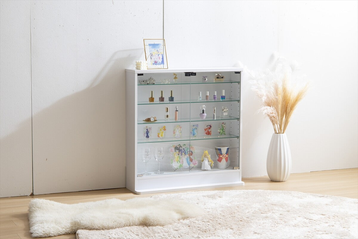 シンプル木製ガラス棚板ワイドタイプコレクションケース