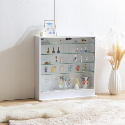 シンプル木製ガラス棚板ワイドタイプコレクションケース