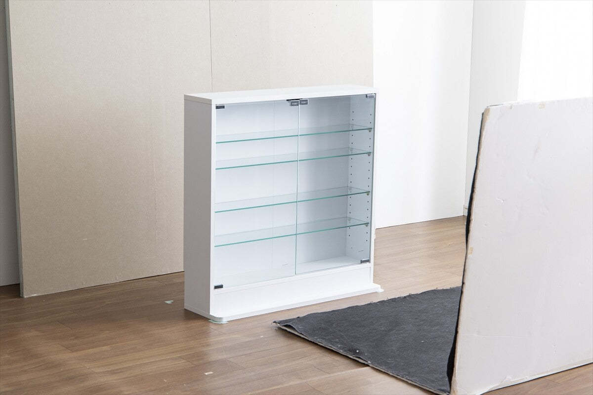 シンプル木製ガラス棚板ワイドタイプコレクションケース