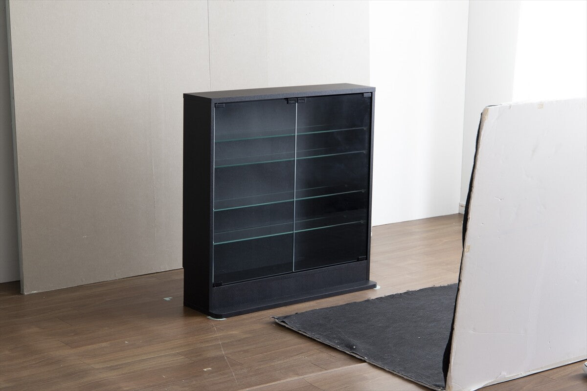 シンプル木製ガラス棚板ワイドタイプコレクションケース