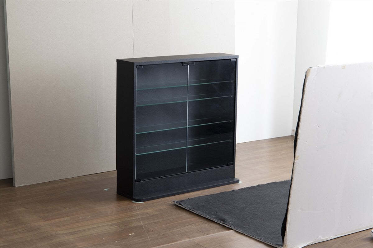 シンプル木製ガラス棚板ワイドタイプコレクションケース