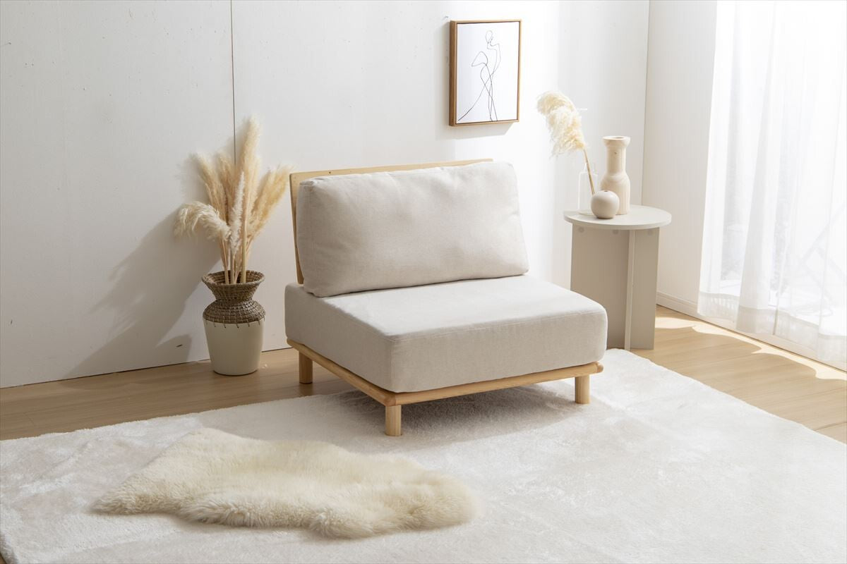 北欧天然木フレーム1人掛けファブリックローソファ – CAGUUU