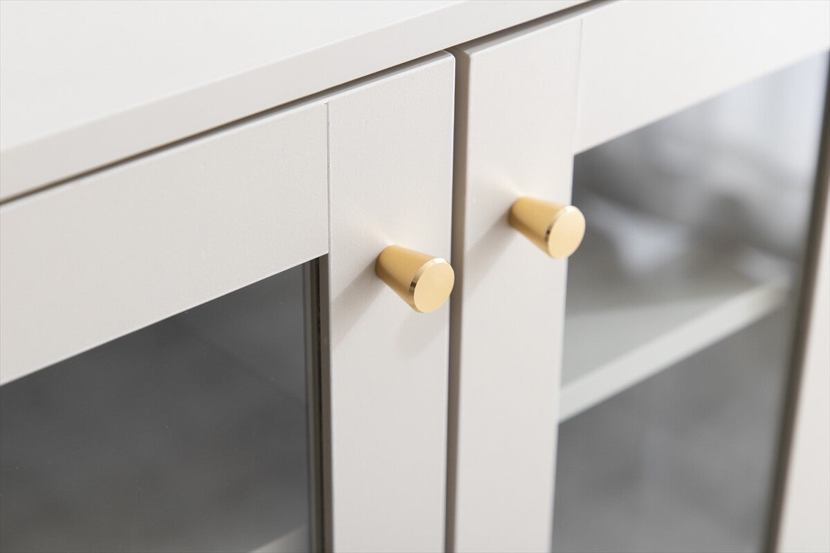 木製ガラスキャビネット | ゴールド取っ手が映える 高級感ある框