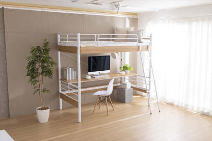 【Hideo happytour 】ロフトベッドとワークチェア モダンパイン材ロフトシングルベッド | 省スペースで機能的な