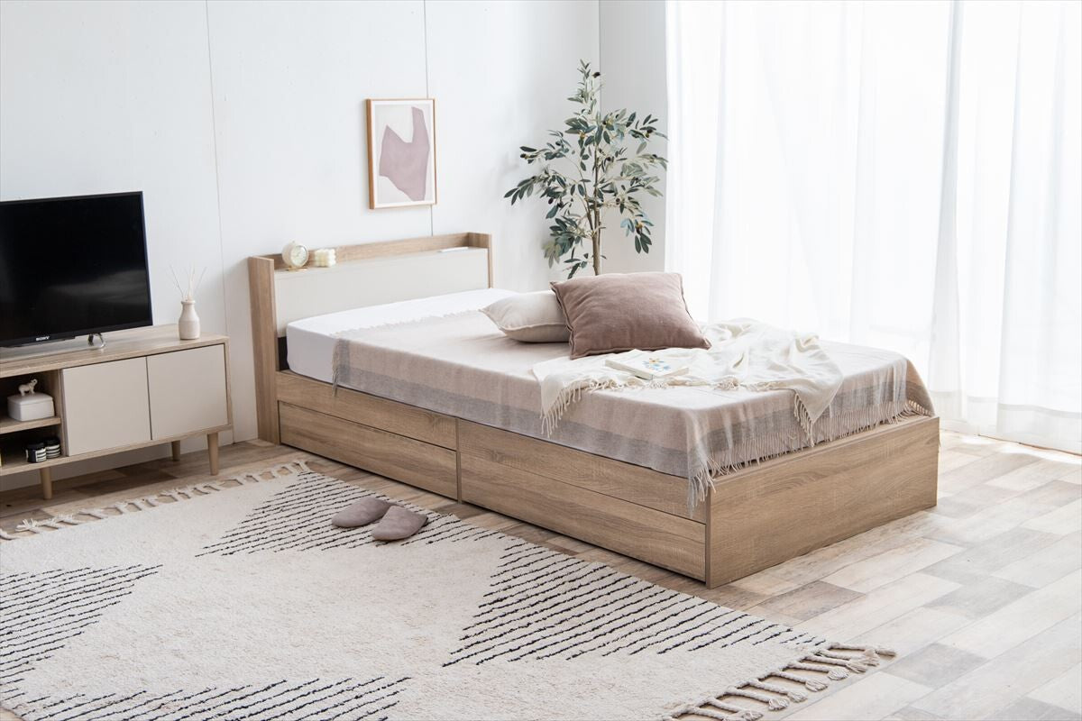 50%OFF!! Little Cot／リトルコット BEIGE（ベージュ） 北欧風収納付きシングルベッド ベッド 棚 ベット の 棚 北欧風