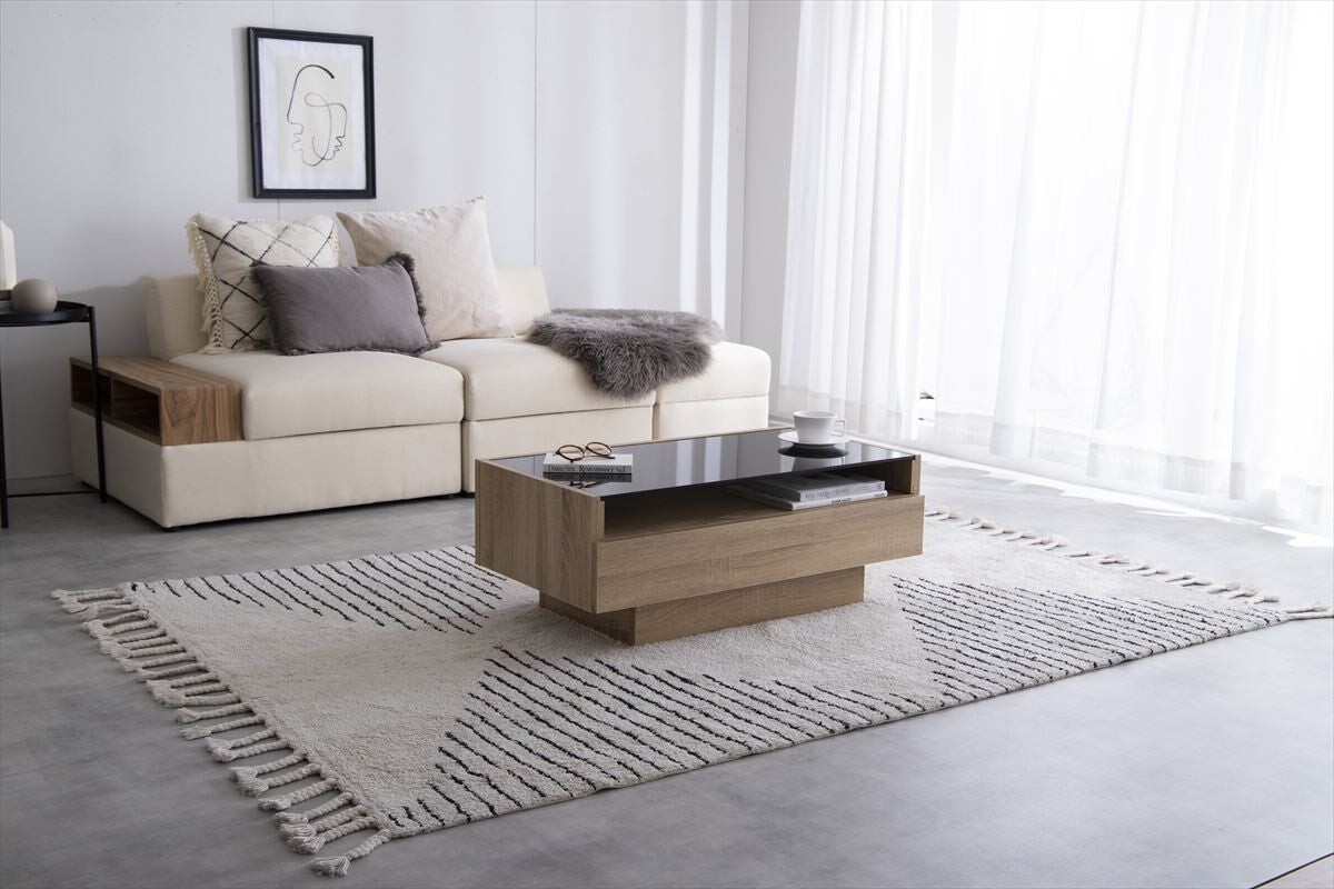 モダン木製ガラス天板センターテーブル – CAGUUU