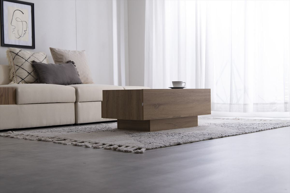 モダン木製ガラス天板センターテーブル | 透け感と収納性でリビングを