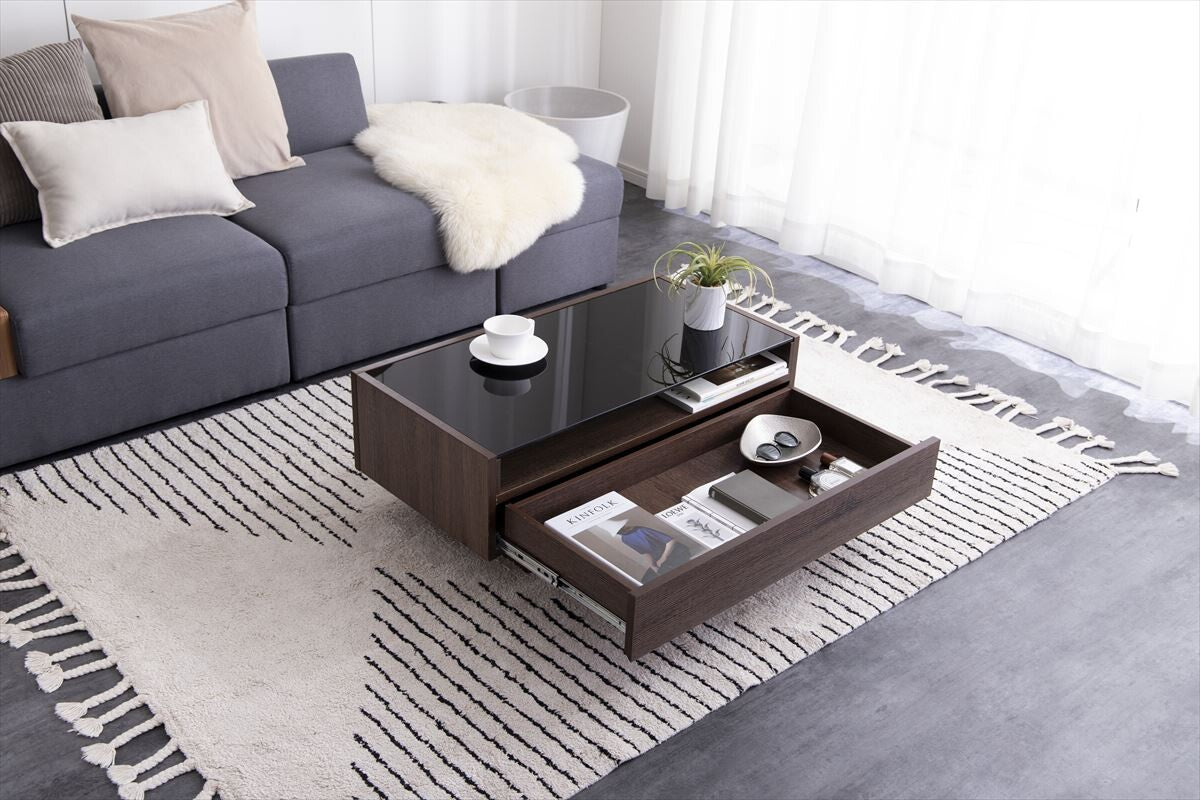 a*o様 モダンガラス天板木製センターテーブル